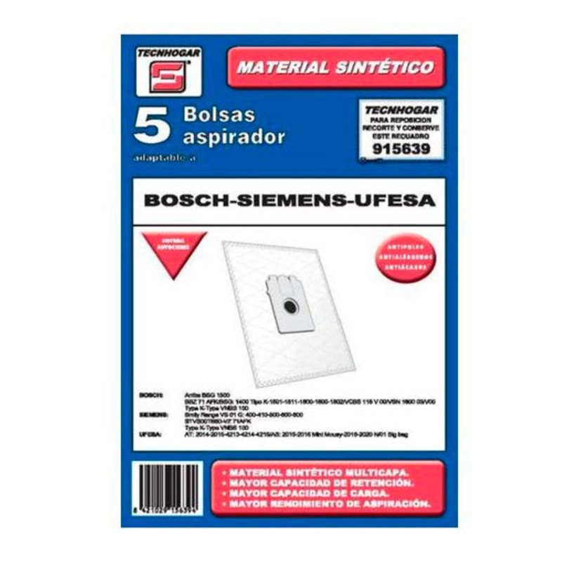 Bolsa de Recambio para Aspiradora Tecnhogar 915639 (5 uds) Bolsa de Recambio para Aspiradora Tecnhogar 915639 (5 uds)