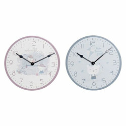 Reloj de Pared DKD Home Decor Azul Rosa Madera Metal Plástico Madera