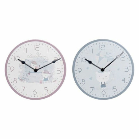 Reloj de Pared DKD Home Decor Azul Rosa Madera Metal Plástico Madera