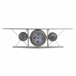 Reloj de Pared DKD Home Decor Cristal Hierro Avión Madera MDF Gris os
