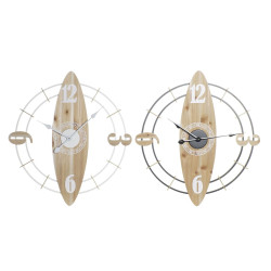 Reloj de Pared DKD Home Decor Blanco Natural Hierro Madera MDF 61 x 4,