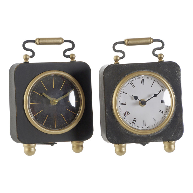Reloj de Mesa DKD Home Decor Negro Plateado PVC Metal Plástico 14,5 x