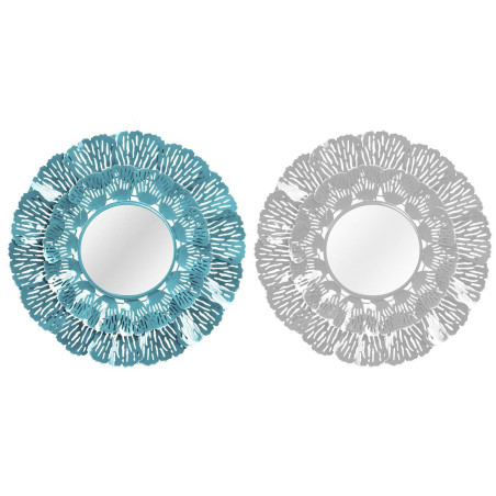Espejo de pared DKD Home Decor Azul Metal Coral Blanco 60 x 7 x 60 cm