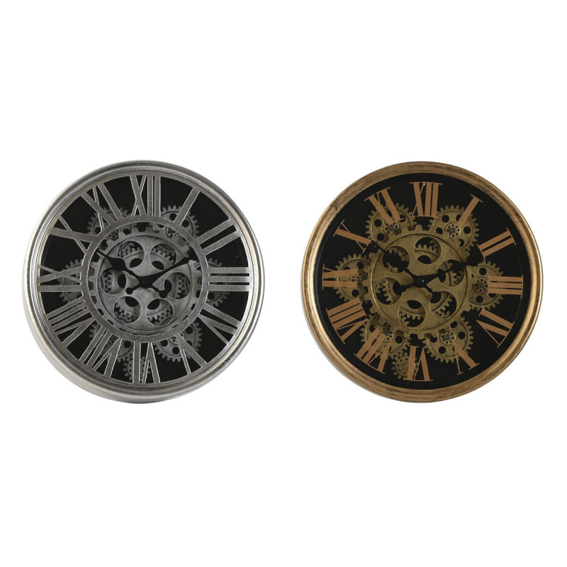 Reloj de Pared Home ESPRIT Negro Dorado Plateado Metal Cristal 25 x 6,