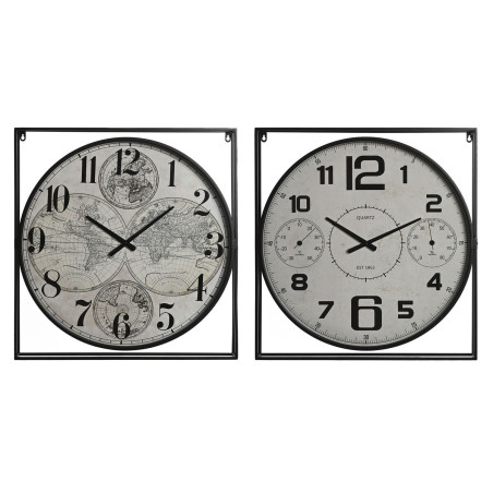 Reloj de Pared Home ESPRIT Blanco Negro Metal Madera MDF 62 x 6 x 65 c