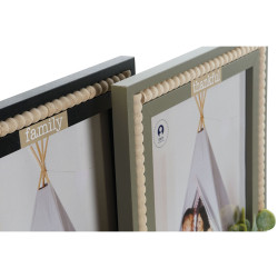 Marco de Fotos Home ESPRIT Negro Verde Natural Cristal Madera MDF Esca