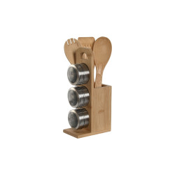 Soporte para Utensilios de Cocina Home ESPRIT Bambú Acero Inoxidable