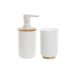 Set de Baño Home ESPRIT Blanco Natural Bambú Poliestireno 7 x 7 x 16