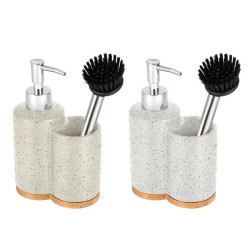 Jabonera Home ESPRIT Beige Gris Plateado Bambú Acero Inoxidable Dolom