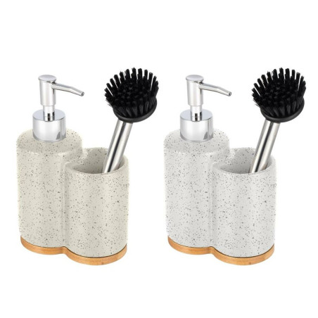 Jabonera Home ESPRIT Beige Gris Plateado Bambú Acero Inoxidable Dolom