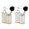 Jabonera Home ESPRIT Beige Gris Plateado Bambú Acero Inoxidable Dolom