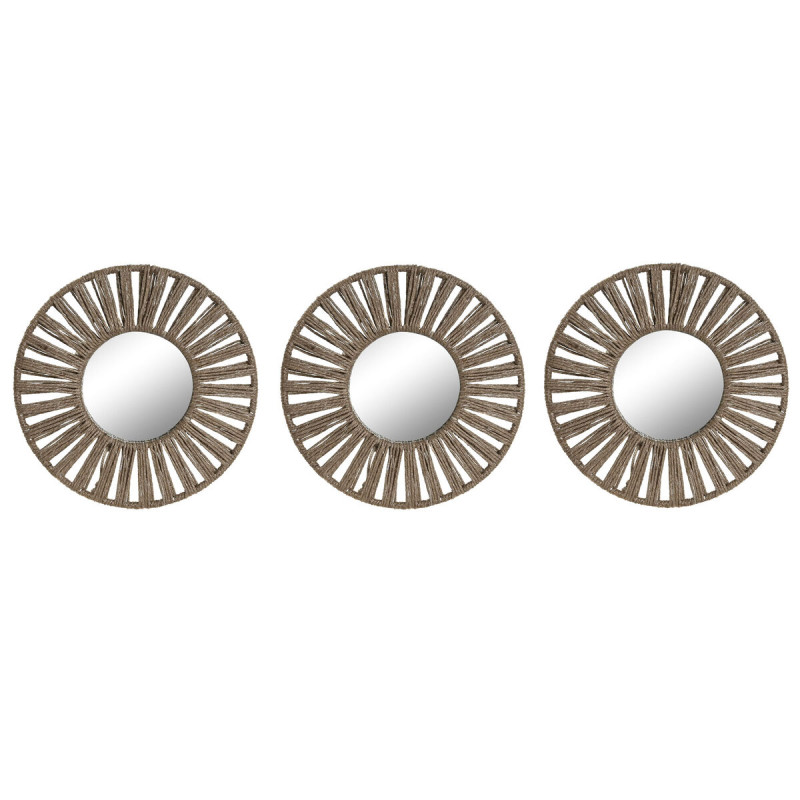 Juego de Espejos Home ESPRIT Natural Yute Cristal Tropical 20 x 1 x 20
