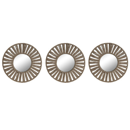 Juego de Espejos Home ESPRIT Natural Yute Cristal Tropical 20 x 1 x 20