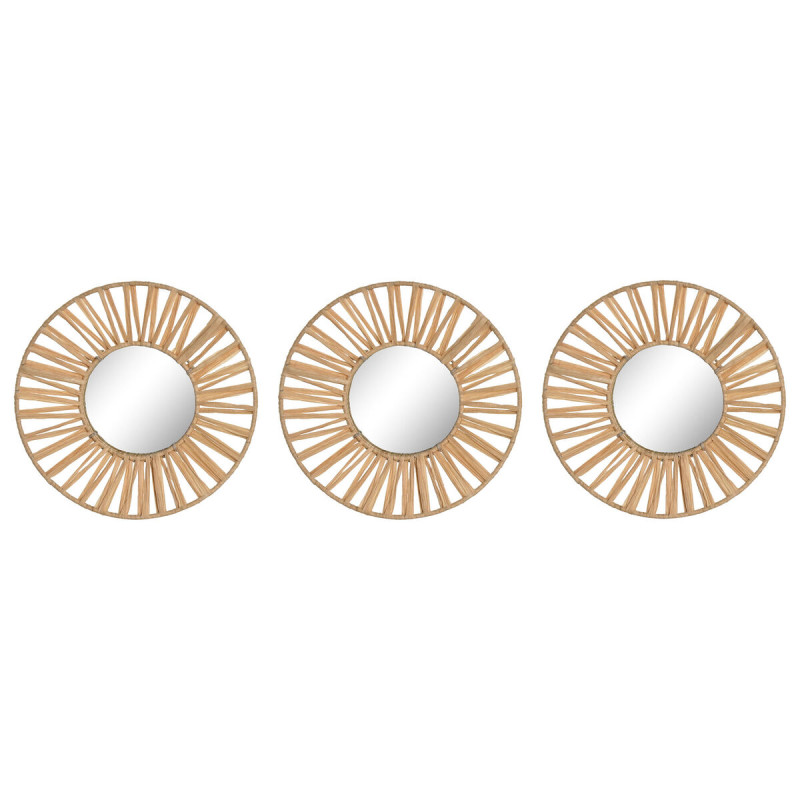 Juego de Espejos Home ESPRIT Natural Rafia Cristal Scandi 20 x 2 x 20