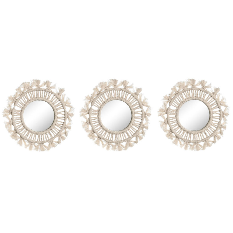 Juego de Espejos Home ESPRIT Blanco Cristal Macramé Boho 20 x 1 x 20