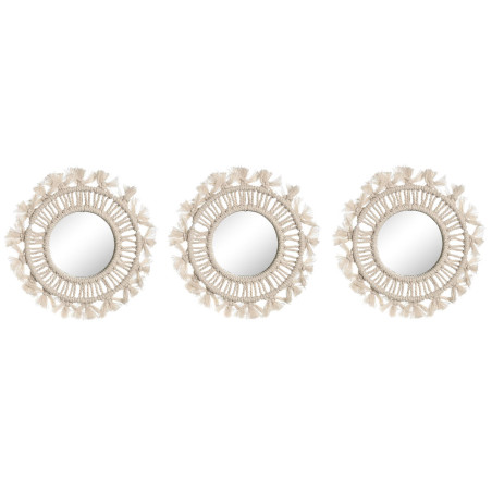 Juego de Espejos Home ESPRIT Blanco Cristal Macramé Boho 20 x 1 x 20