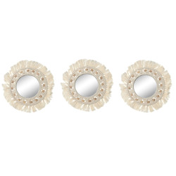 Espejo de pared Home ESPRIT Blanco Cristal Macramé Boho 20 x 1 x 20 c