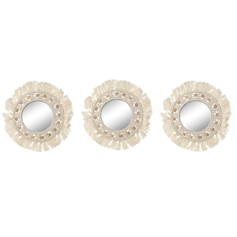 Espejo de pared Home ESPRIT Blanco Cristal Macramé Boho 20 x 1 x 20 c