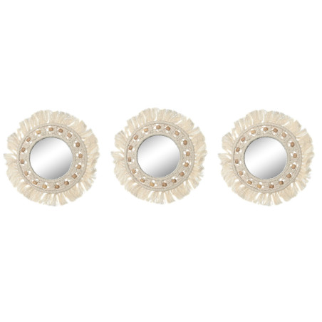 Espejo de pared Home ESPRIT Blanco Cristal Macramé Boho 20 x 1 x 20 c