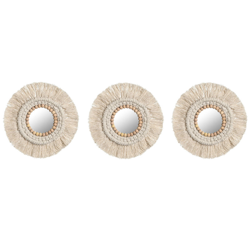 Juego de Espejos Home ESPRIT Blanco Cristal Boho 20 x 1 x 20 cm (3 Pie