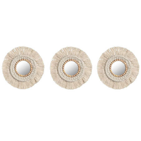 Juego de Espejos Home ESPRIT Blanco Cristal Boho 20 x 1 x 20 cm (3 Pie