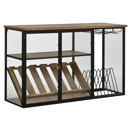 Botellero Home ESPRIT Negro Natural Madera Metal Cristal 102 x 32 x 60