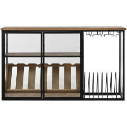 Botellero Home ESPRIT Negro Natural Madera Metal Cristal 102 x 32 x 60
