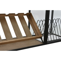 Botellero Home ESPRIT Negro Natural Madera Metal Cristal 102 x 32 x 60
