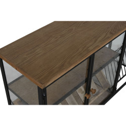 Botellero Home ESPRIT Negro Natural Madera Metal Cristal 102 x 32 x 60