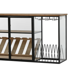 Botellero Home ESPRIT Negro Natural Madera Metal Cristal 102 x 32 x 60