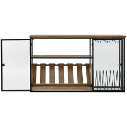 Botellero Home ESPRIT Negro Natural Madera Metal Cristal 102 x 32 x 60