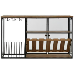 Botellero Home ESPRIT Negro Natural Madera Metal Cristal 102 x 32 x 60