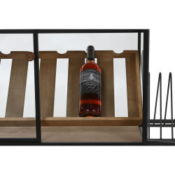 Botellero Home ESPRIT Negro Natural Madera Metal Cristal 102 x 32 x 60