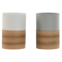 Vaso Home ESPRIT Blanco Gris Natural Resina 7 x 7 x 10,5 cm (2 Unidade