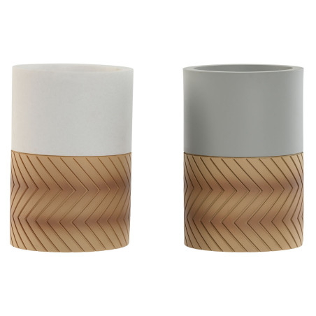 Vaso Home ESPRIT Blanco Gris Natural Resina 7 x 7 x 10,5 cm (2 Unidade