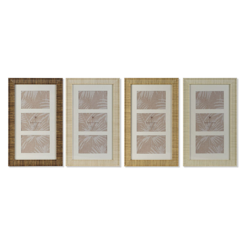 Marco de Fotos Home ESPRIT Blanco Marrón Beige Natural Cristal Polies