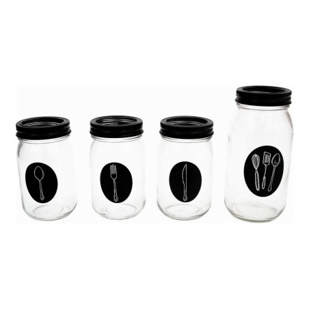 Organizador para Cubiertos Negro Metal Transparente Vidrio 9 x 9 x 17