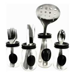 Organizador para Cubiertos Negro Metal Transparente Vidrio 9 x 9 x 17