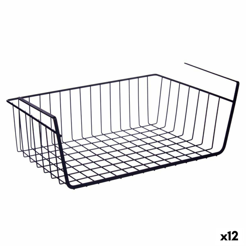 Cesta para Estante de Cocina Negro Hierro 42 x 14 x 26 cm (12 Unidades
