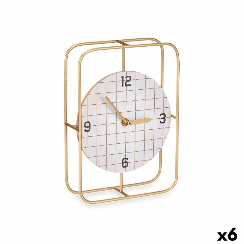 Reloj de Mesa A cuadros Negro Metal Madera MDF 18,5 x 25,5 x 6 cm (6 U