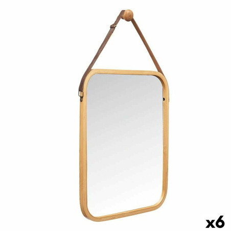 Espejo Colgante Natural Cuero Bambú Rectangular 34 x 41,5 x 1,5 cm (6