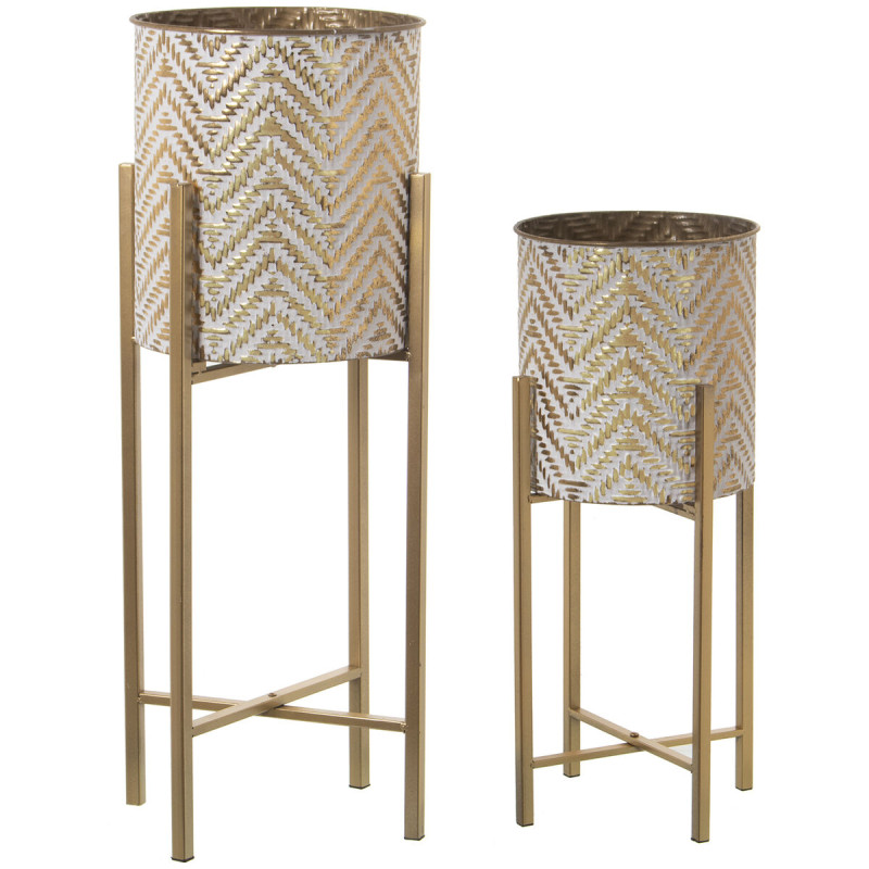 Set de Maceteros Alexandra House Living Dorado Metal Con soporte (4 Pi