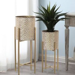 Set de Maceteros Alexandra House Living Dorado Metal Con soporte (4 Pi