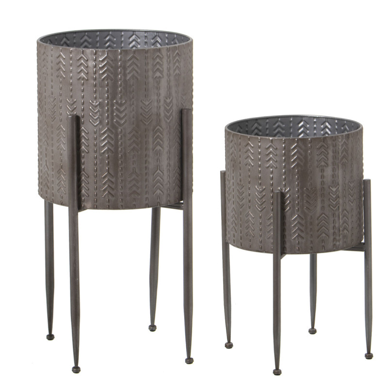 Set de Maceteros Alexandra House Living Plateado Metal Con soporte (4