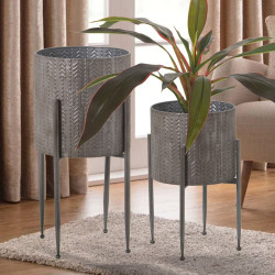 Set de Maceteros Alexandra House Living Plateado Metal Con soporte (4