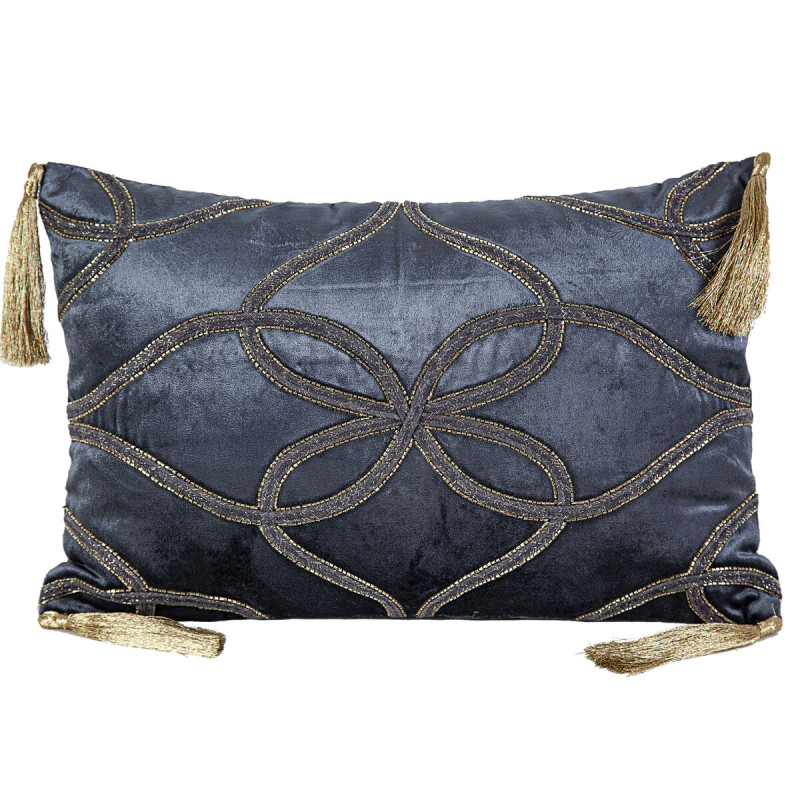 Cojín Romimex Azul oscuro Terciopelo Borlas 45 x 10 x 30 cm Cojín Romimex Azul oscuro Terciopelo Borlas 45 x 10 x 30 cm