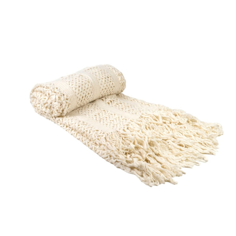 Manta Romimex Blanco Con flecos 130 x 200 x 1 cm Manta Romimex Blanco Con flecos 130 x 200 x 1 cm