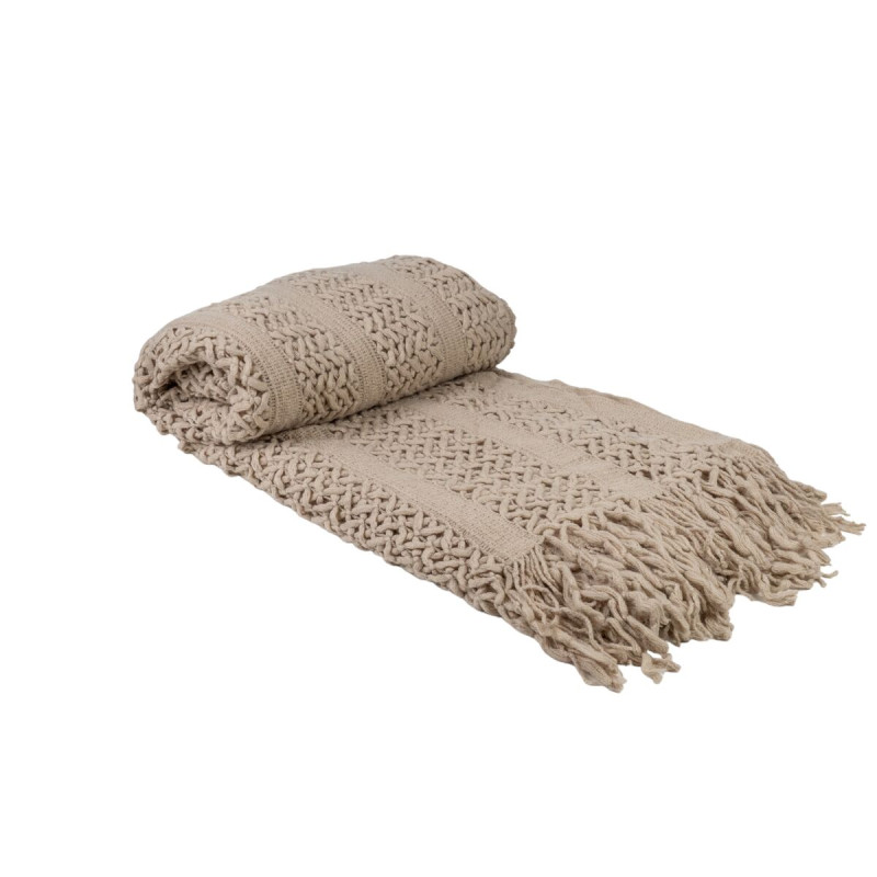 Manta Romimex Beige Con flecos 130 x 200 x 1 cm Manta Romimex Beige Con flecos 130 x 200 x 1 cm