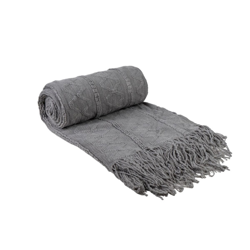 Manta Romimex Gris Con flecos 130 x 200 x 1 cm Manta Romimex Gris Con flecos 130 x 200 x 1 cm