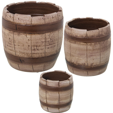 Set de Maceteros Alexandra House Living Marrón Cerámica Barril (3 Pi